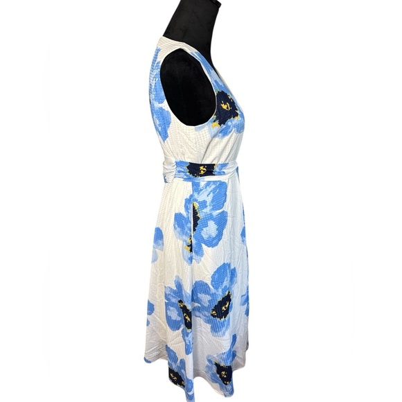 Anne Klein Blue White Floral Sleeveless Midi Dress Women’s Small Textured Print - Picture 5 of 9